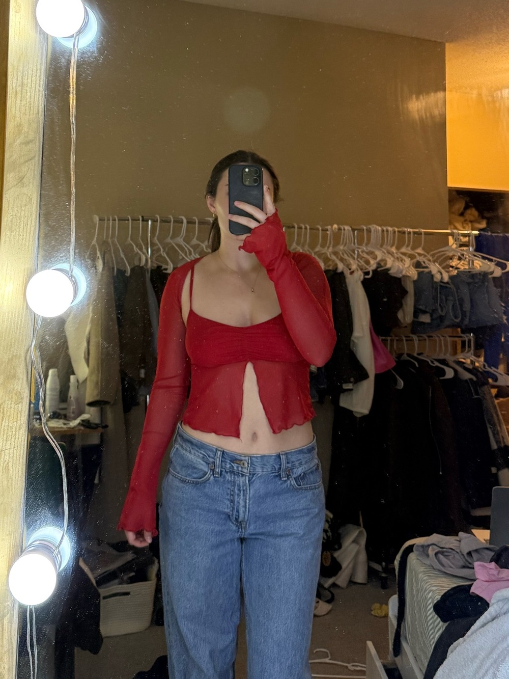 Princess Polly Red Sheer Long Sleeve Layered Crop Top